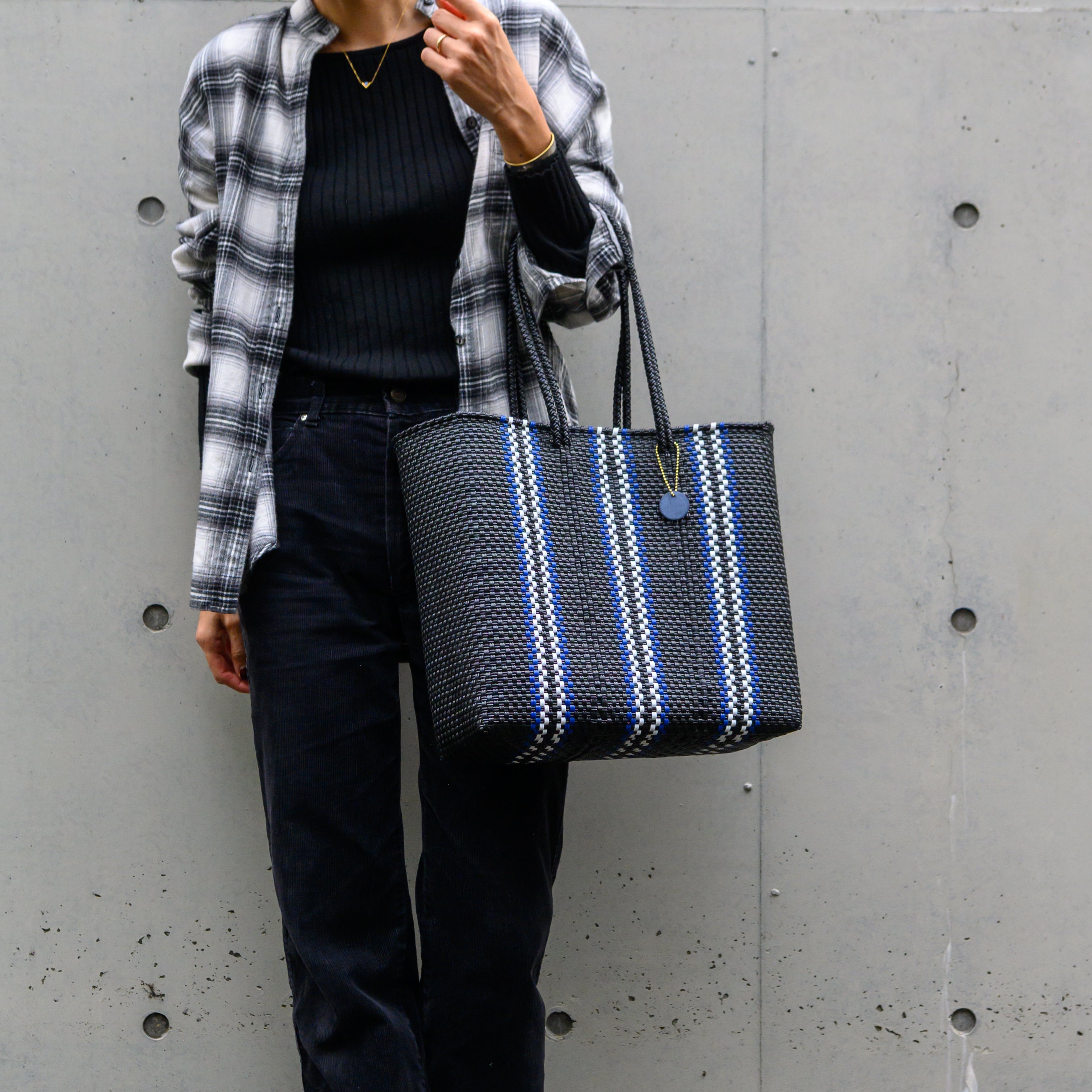 Mercado Bag Amaria Long-Black×Blue Stripe