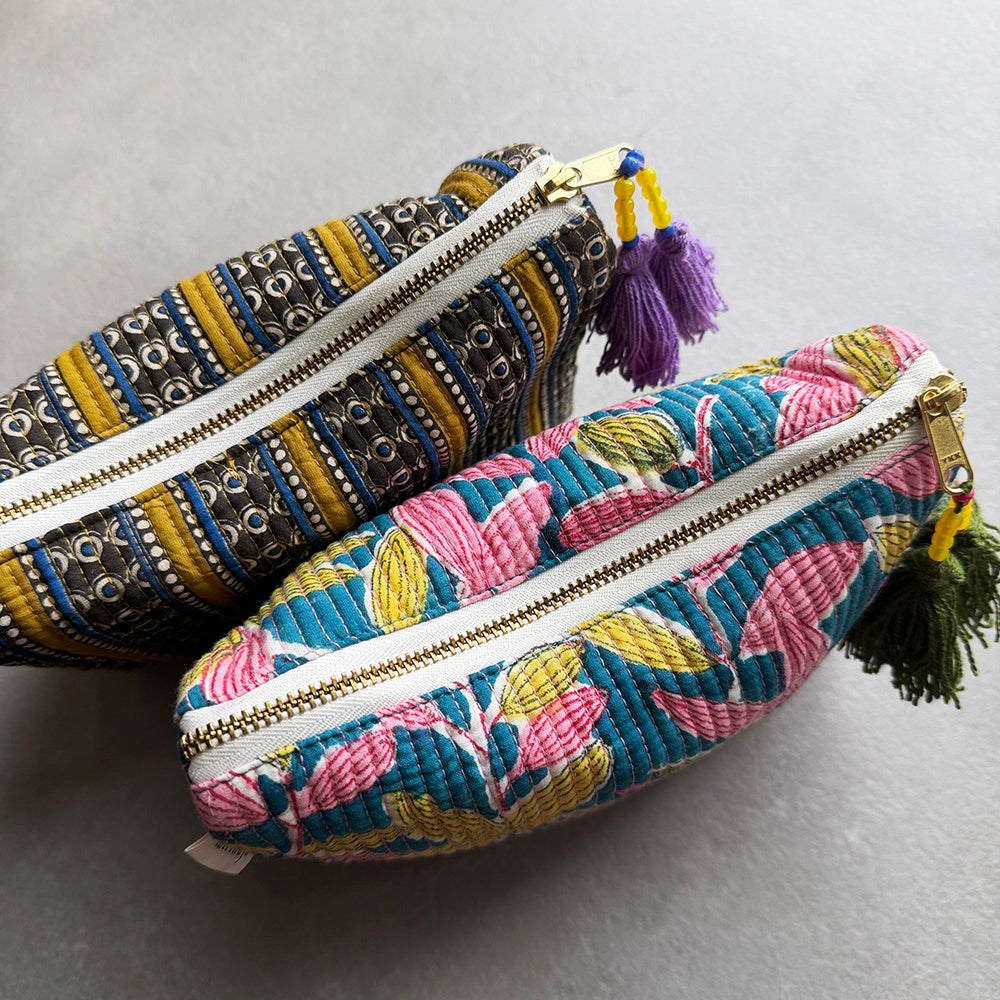 Bolsa inferior Kantha con estampado de bloques