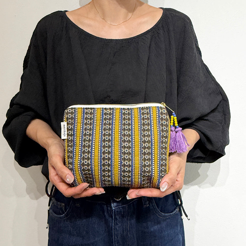 Bolsa inferior Kantha con estampado de bloques