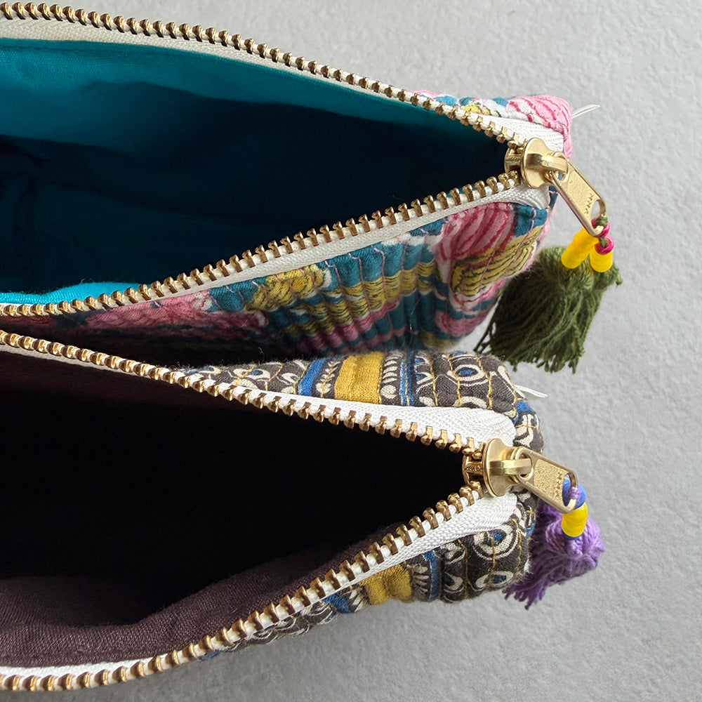 Bolsa inferior Kantha con estampado de bloques