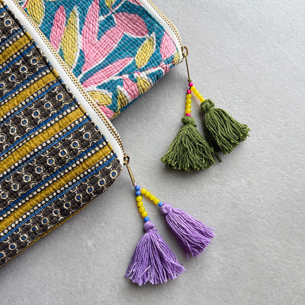 Bolsa inferior Kantha con estampado de bloques