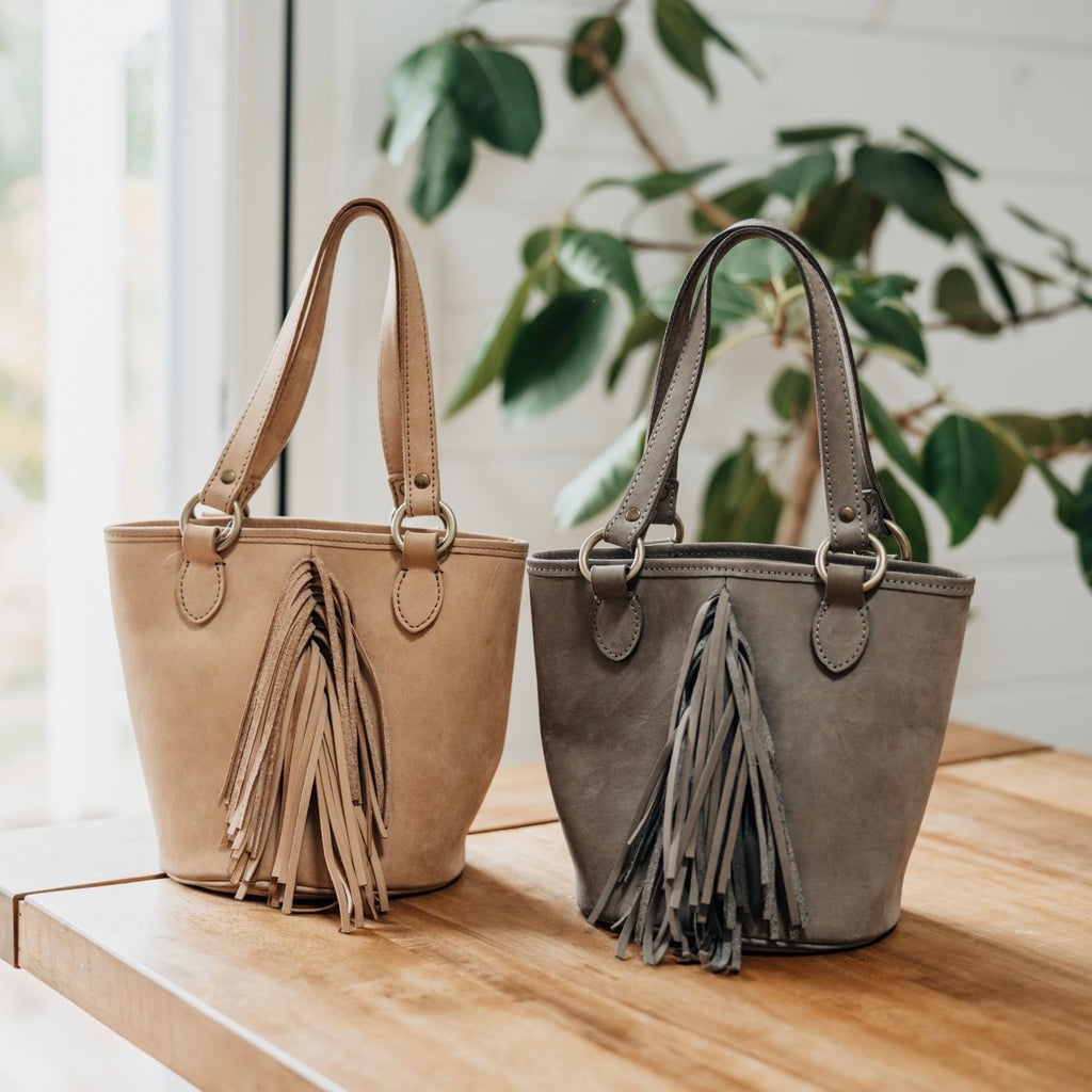 V Long Fringe Tote Bag Brown