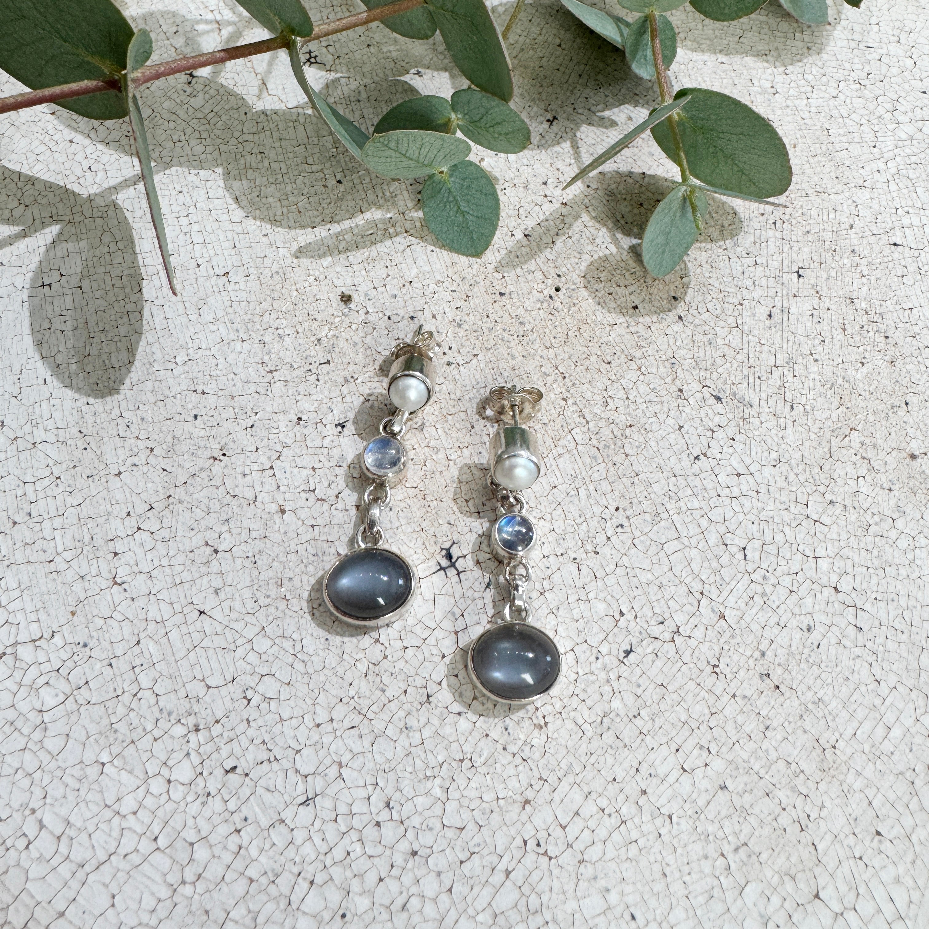 Pendientes Vintage Plata Triple Piedra