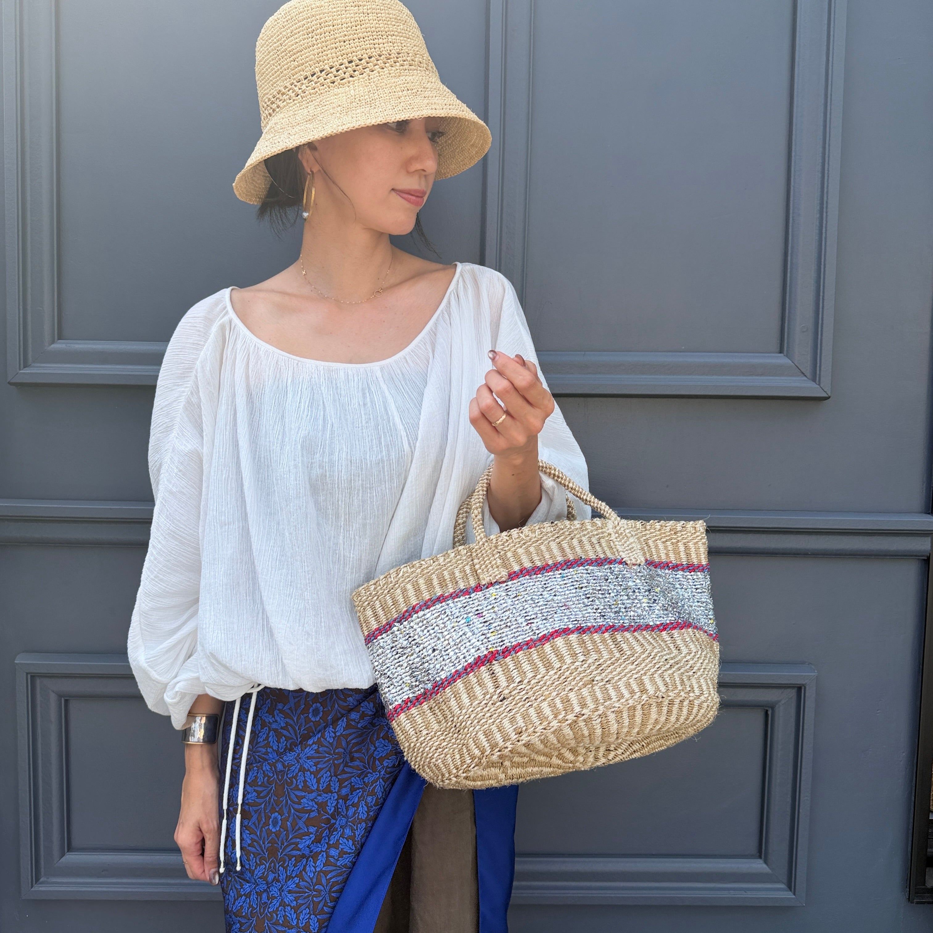 Colorful Sisal Bag (Beige×Silver)