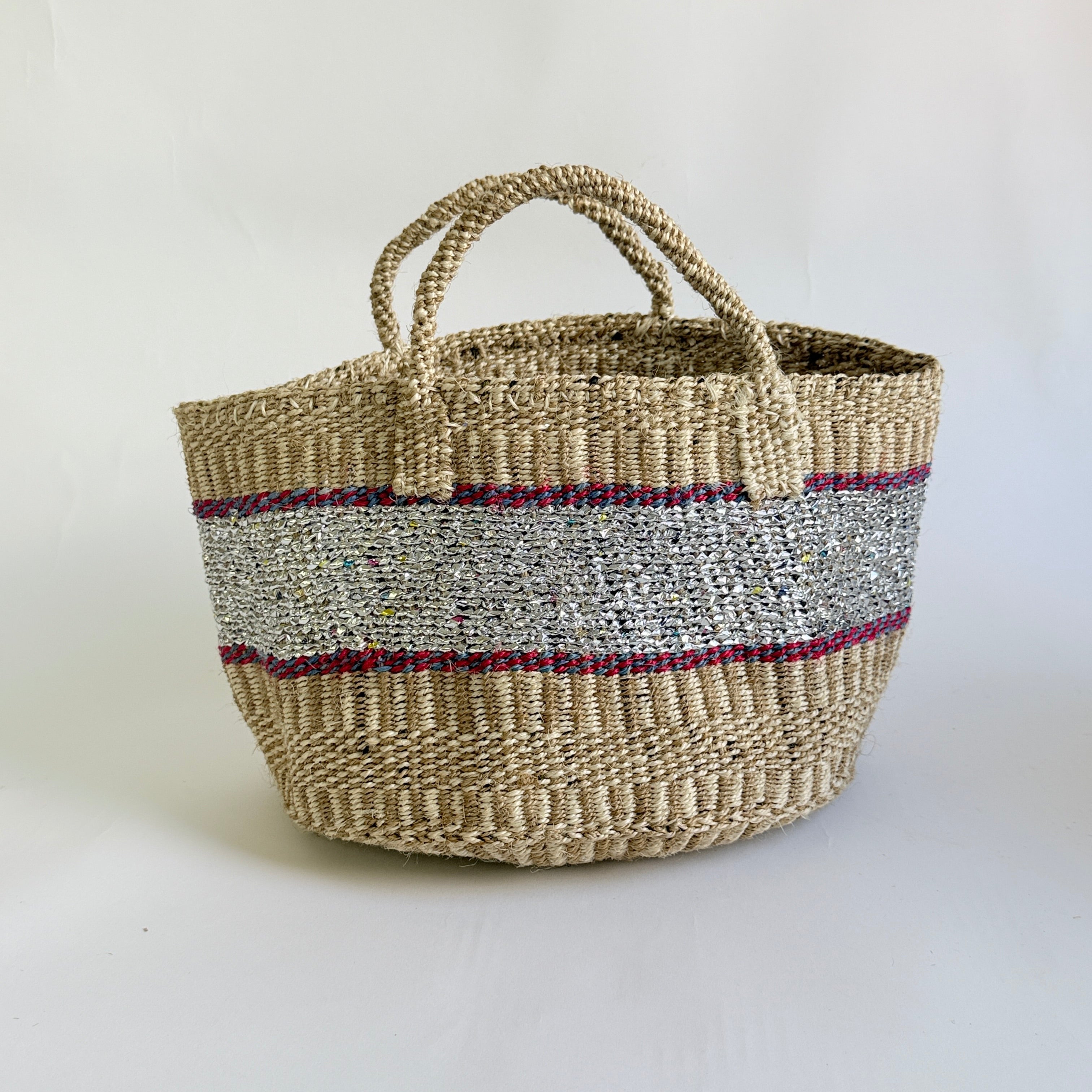 Colorful Sisal Bag (Beige×Silver)