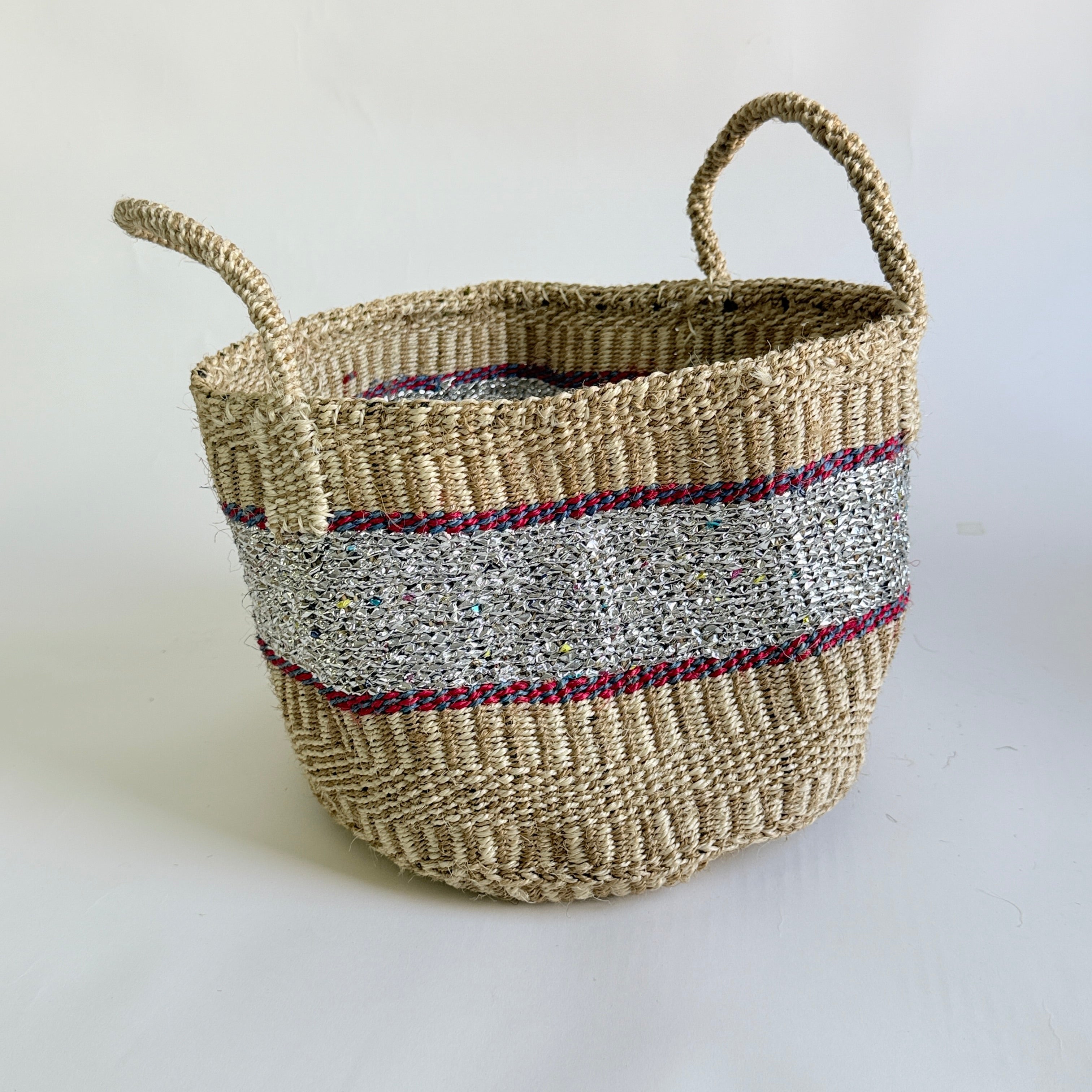 Colorful Sisal Bag (Beige×Silver)