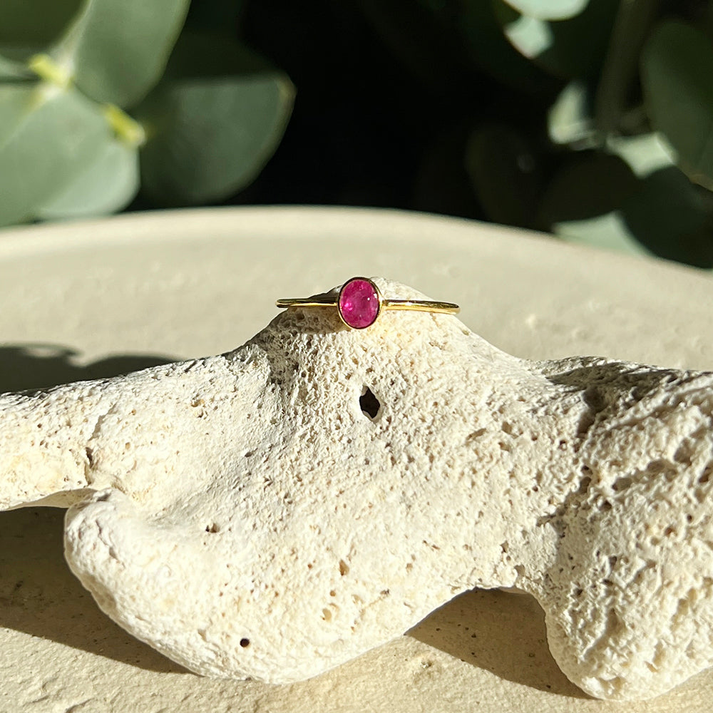 Anillo Piedra Natural 【Comillas Rojas 10】