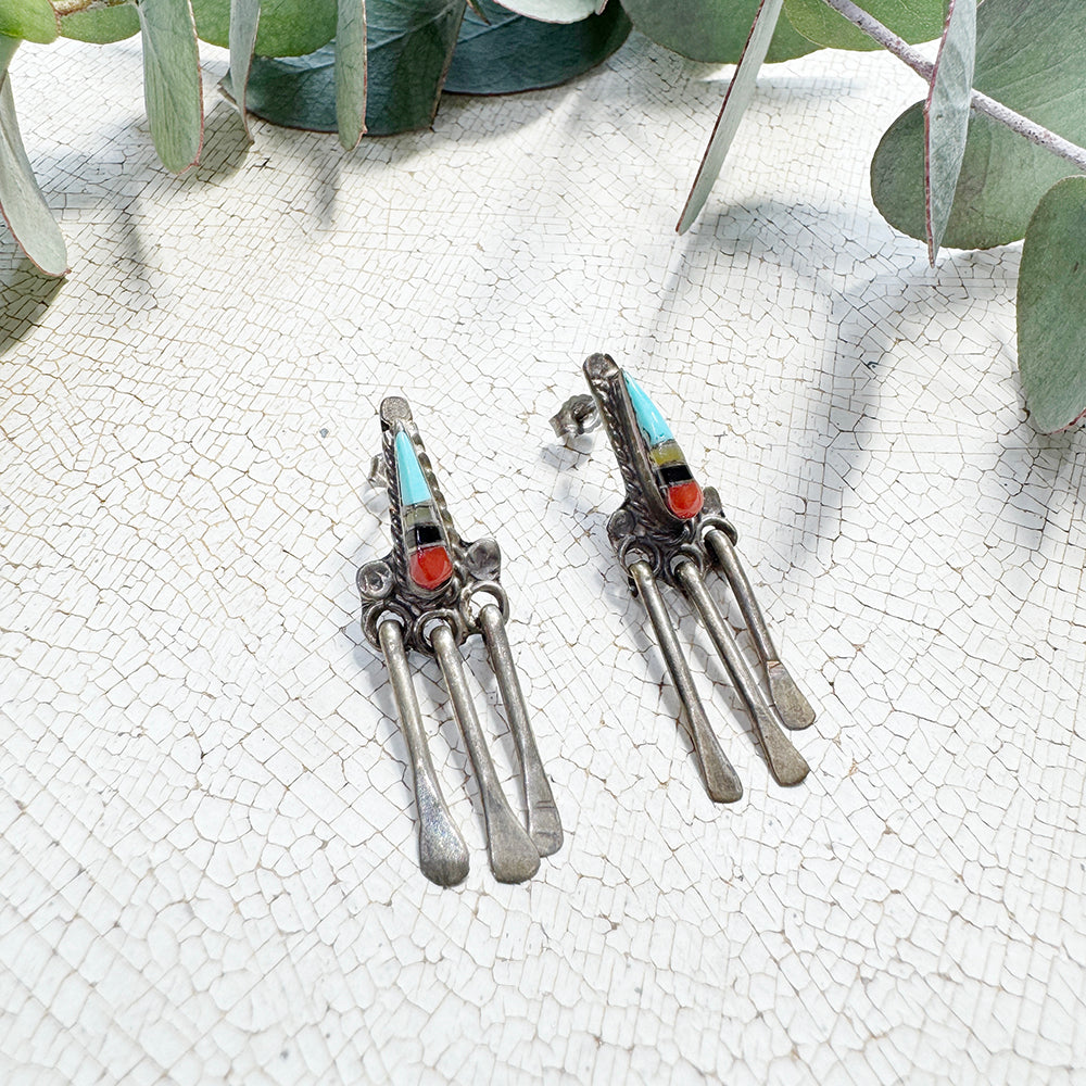 Pendientes Vintage Plata Triple Piedra