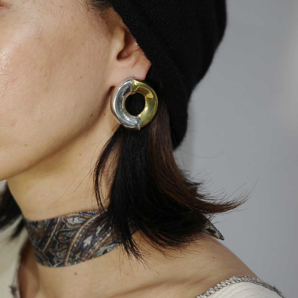 Vintage Silver & Brass Circle Earring