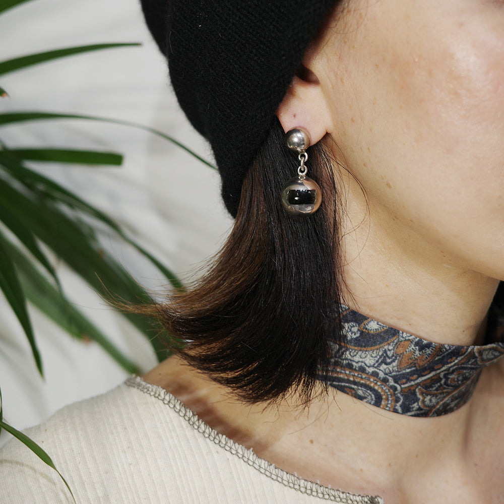 Pendientes Vintage de Plata Hemisferio Negro