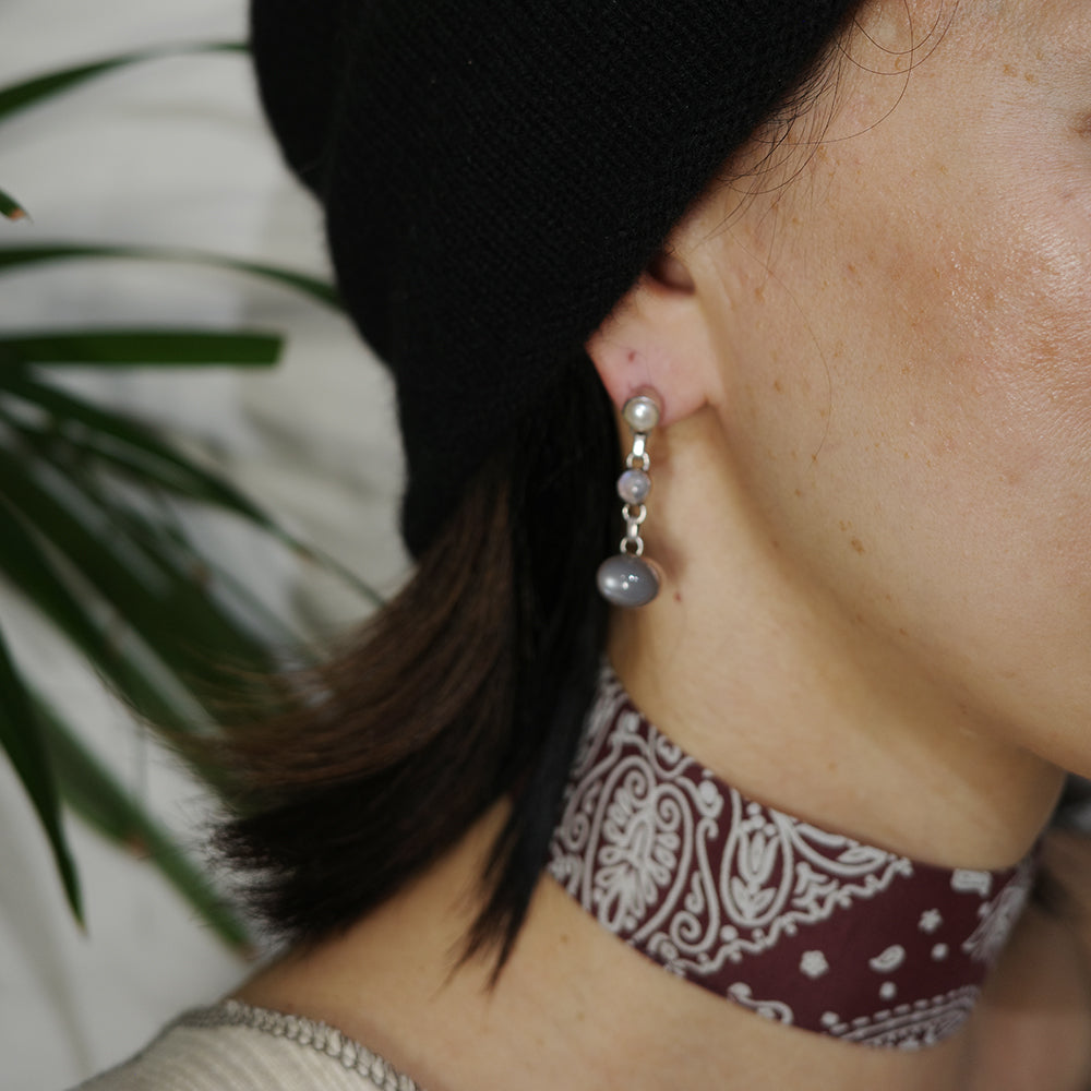 Vintage Silver Triple Stone Earring