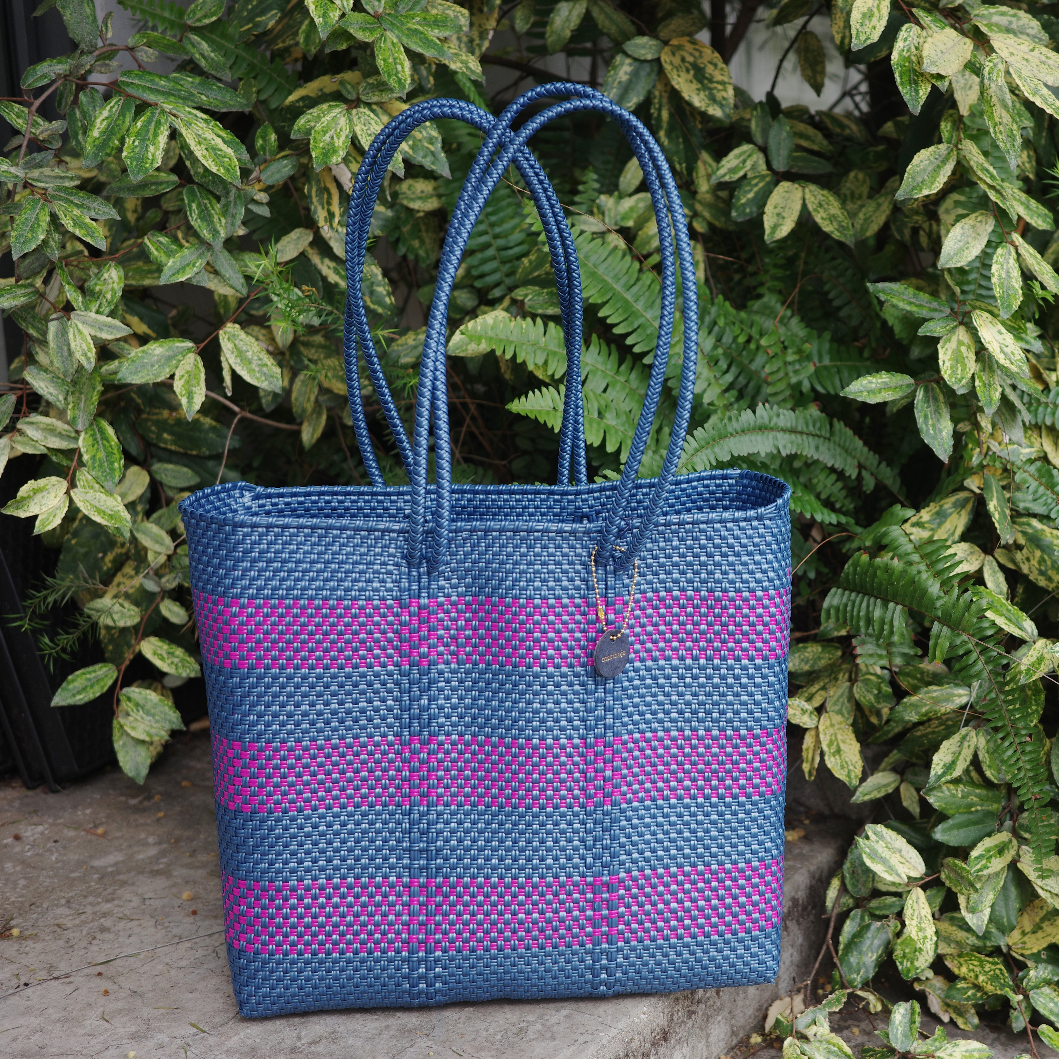Mercado Bag Amaria (Long handle) Blue metallic × pink