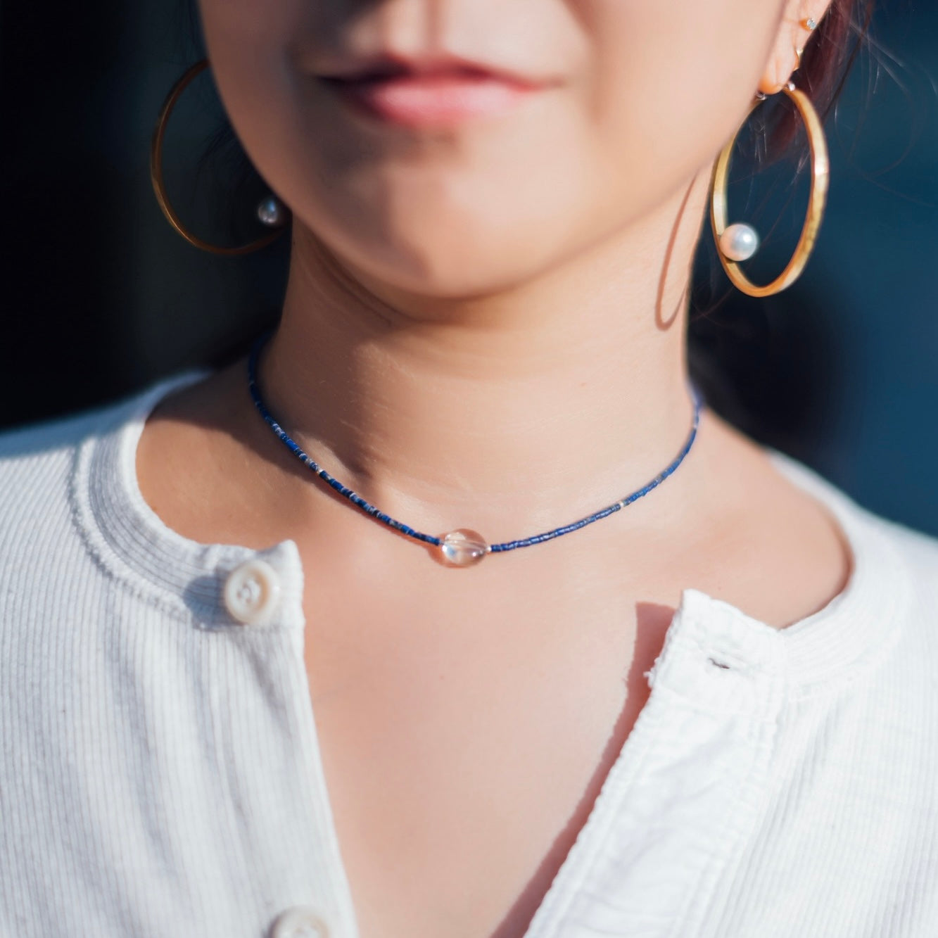 Vintage Stone Beads Clear Quartz Choker