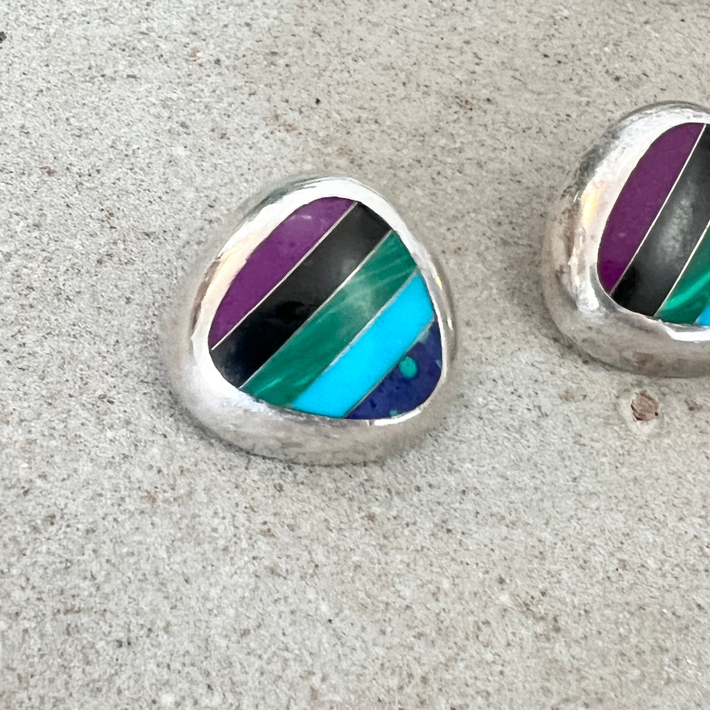 Vintage Silver Mexico Inlay Earring