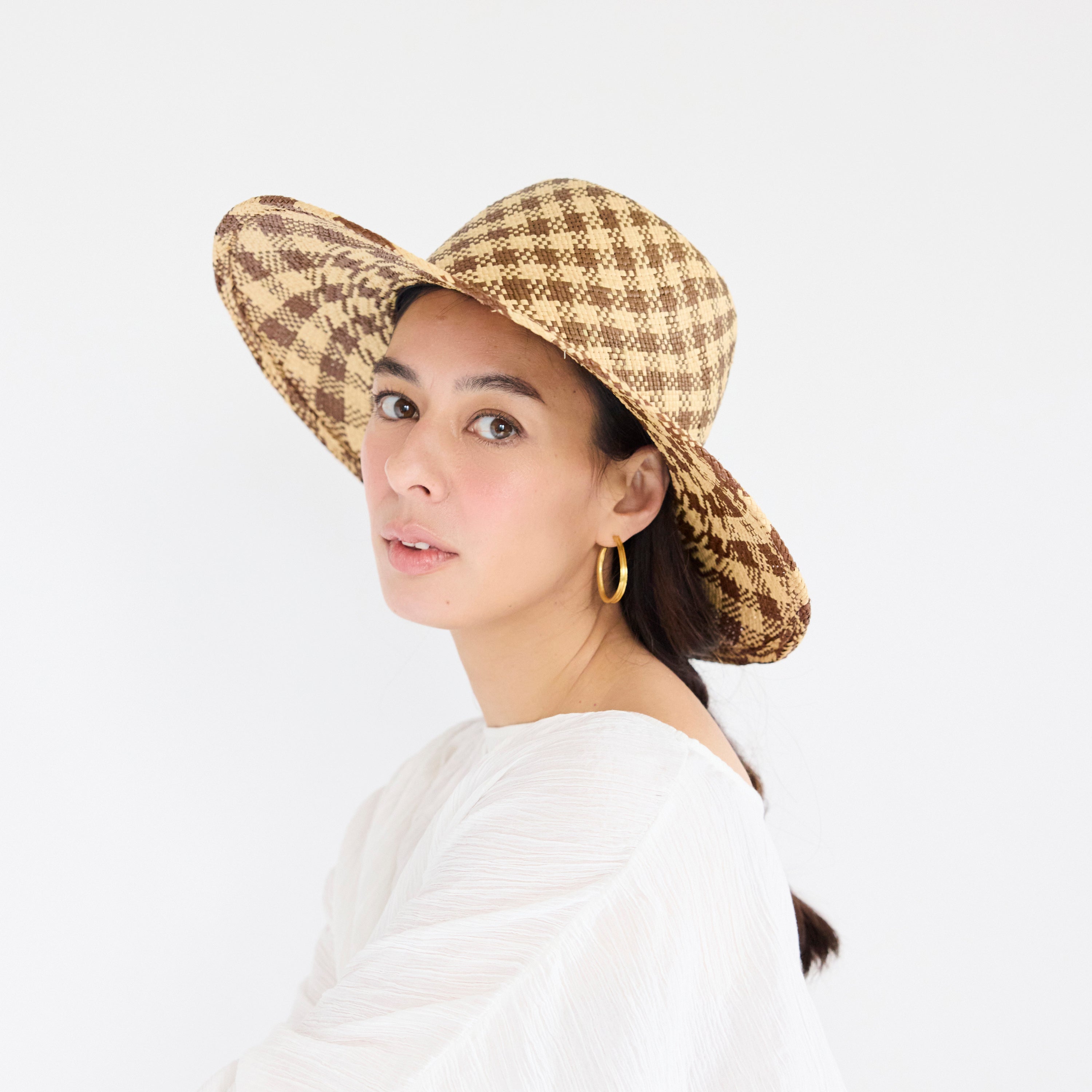 Vintage Brown Check Panama Hat