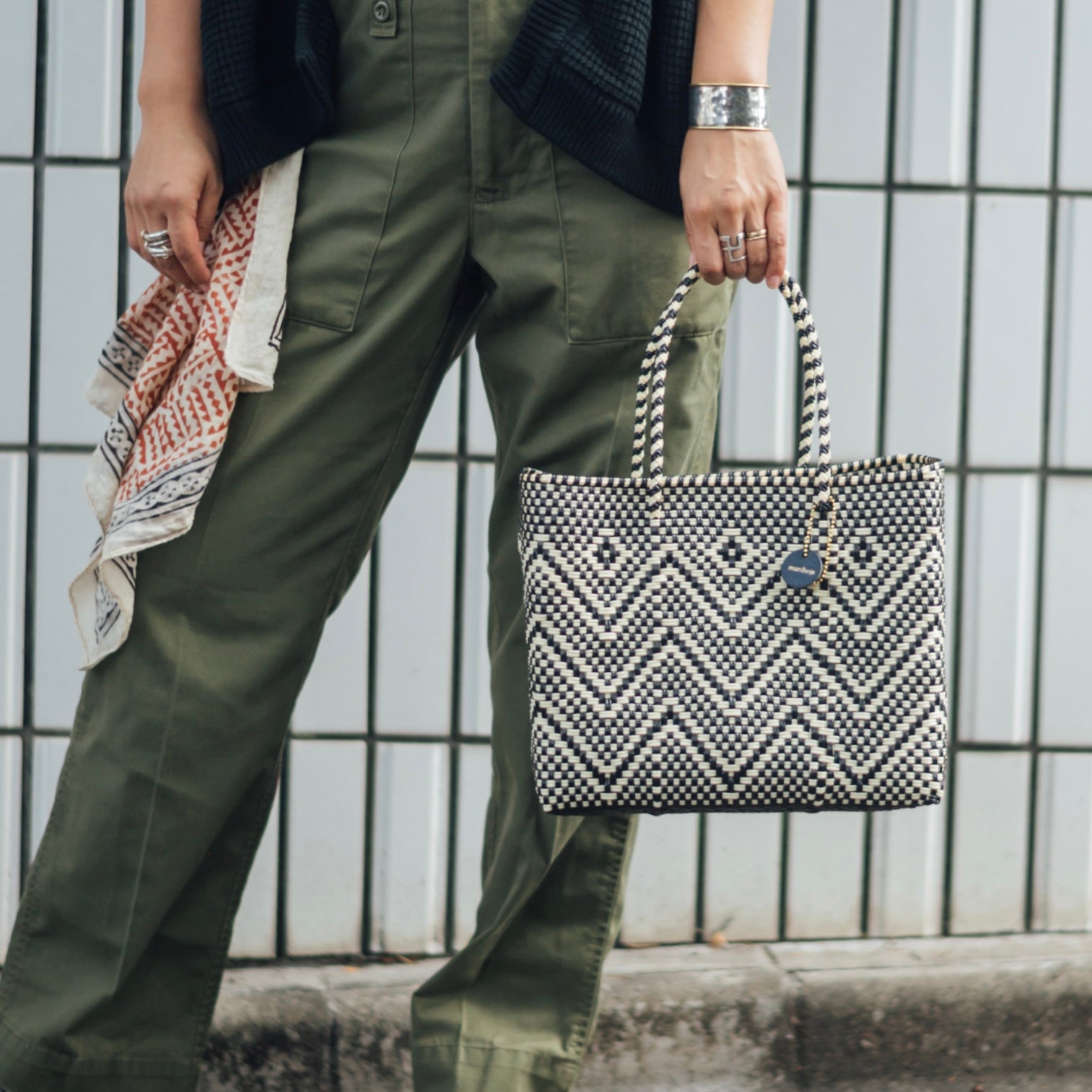 Mercado Bag Bianca -Black&Cream-