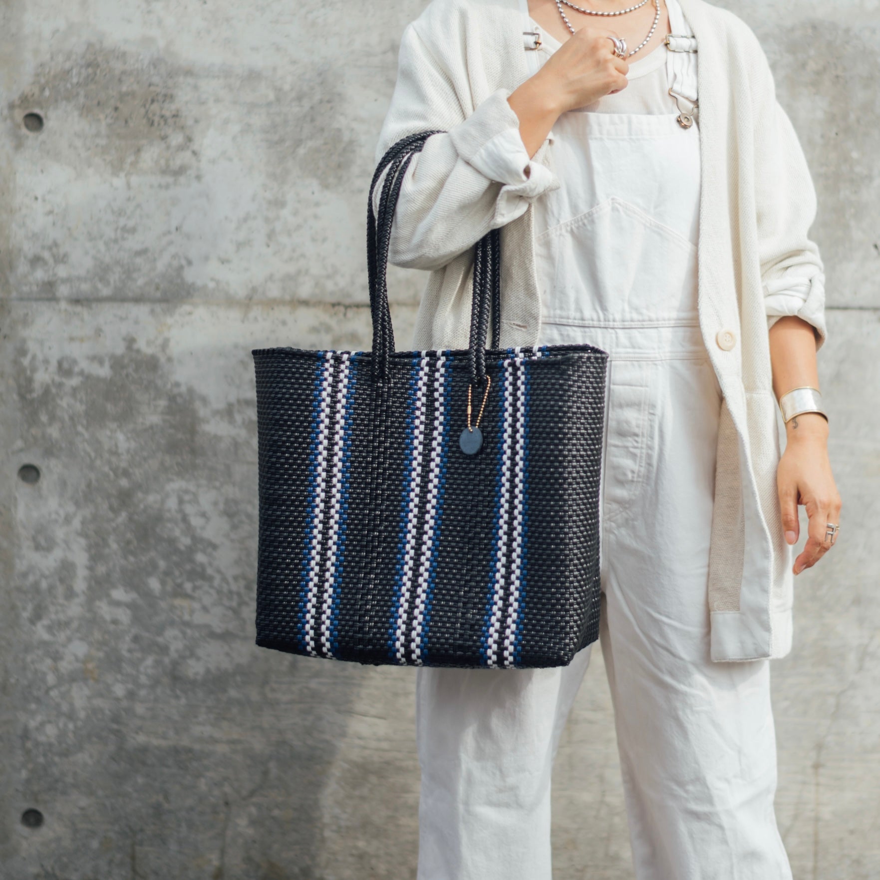 Mercado Bag Amaria Long-Black×Blue Stripe