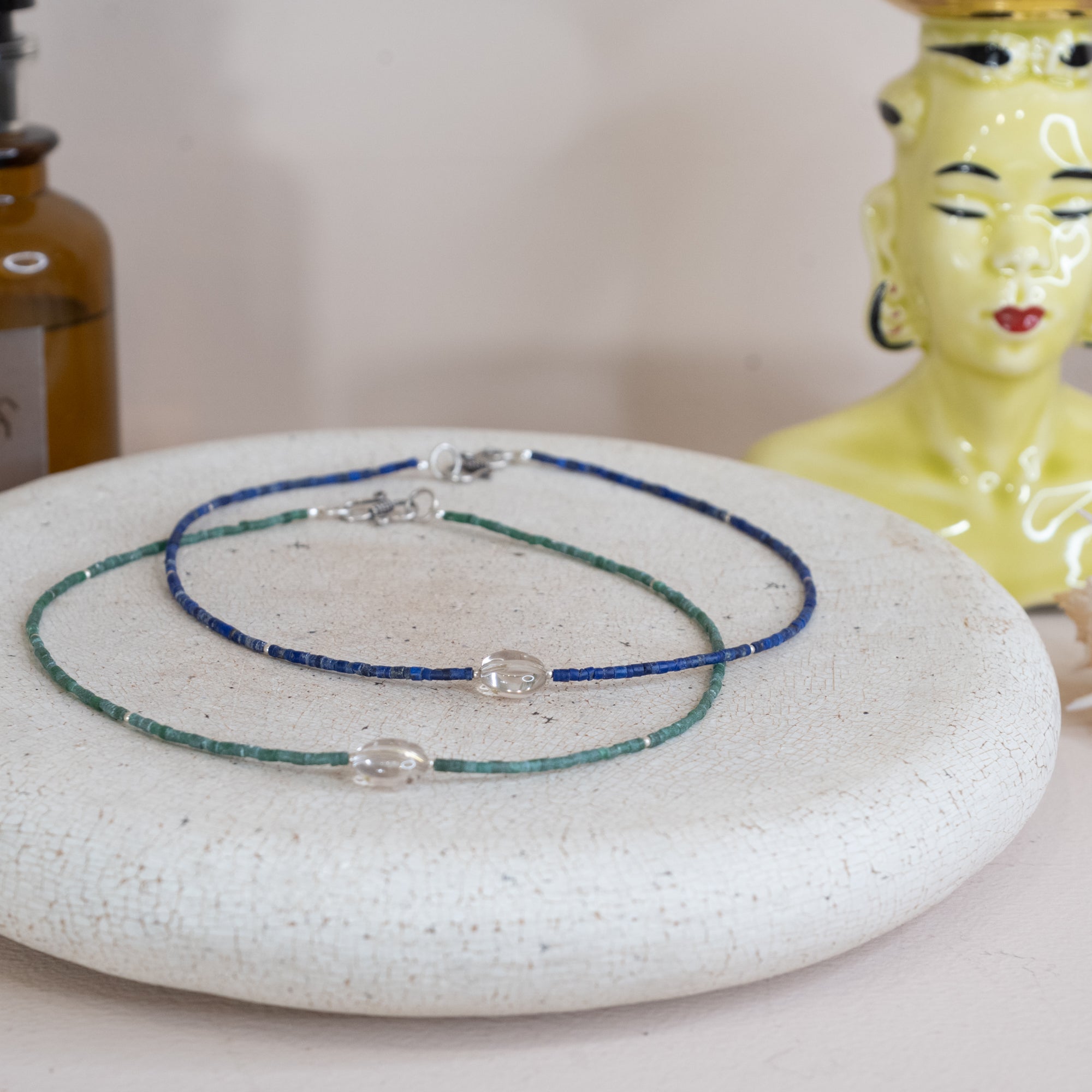 Vintage Stone Beads  Clear Quartz Choker