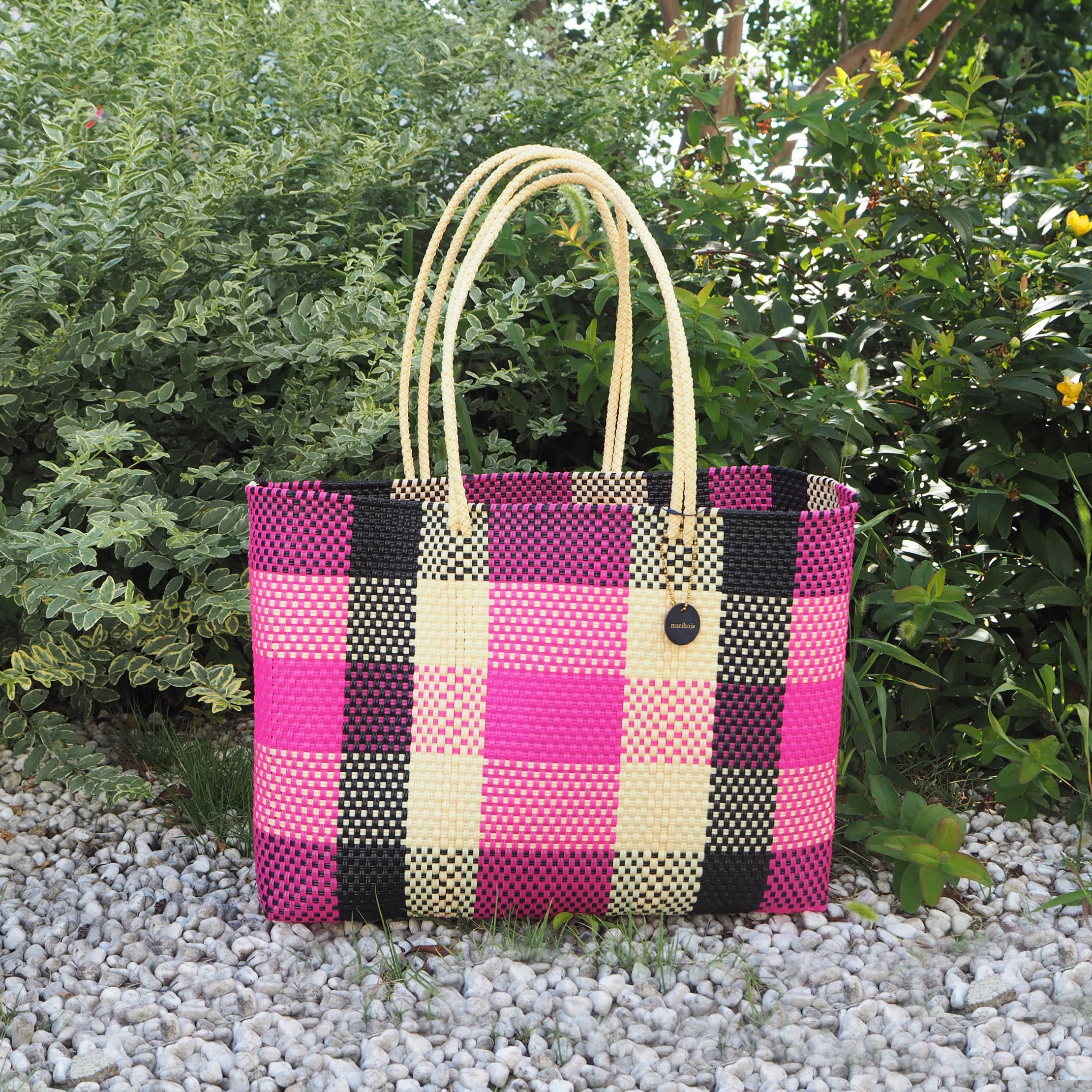 Mercado Bag Isabel (Long handle) Black×Cream× pink