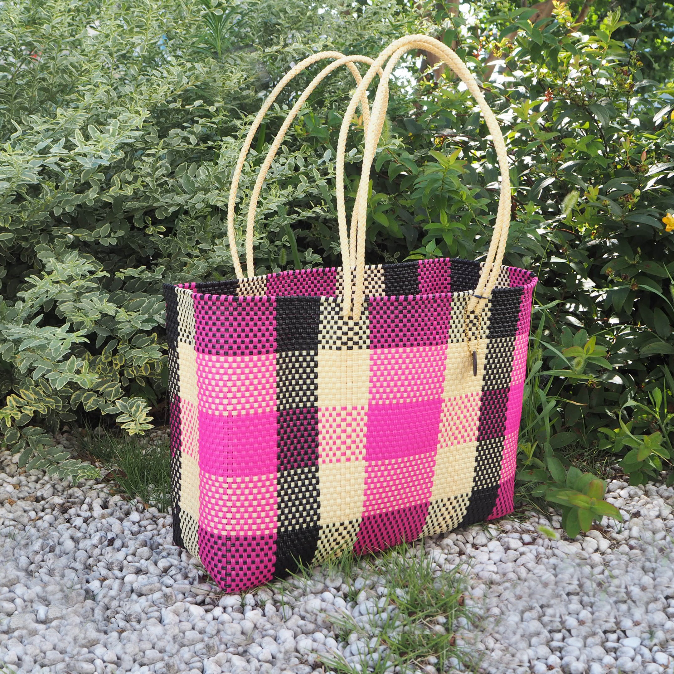 Mercado Bag Isabel (Long handle) Black×Cream× pink