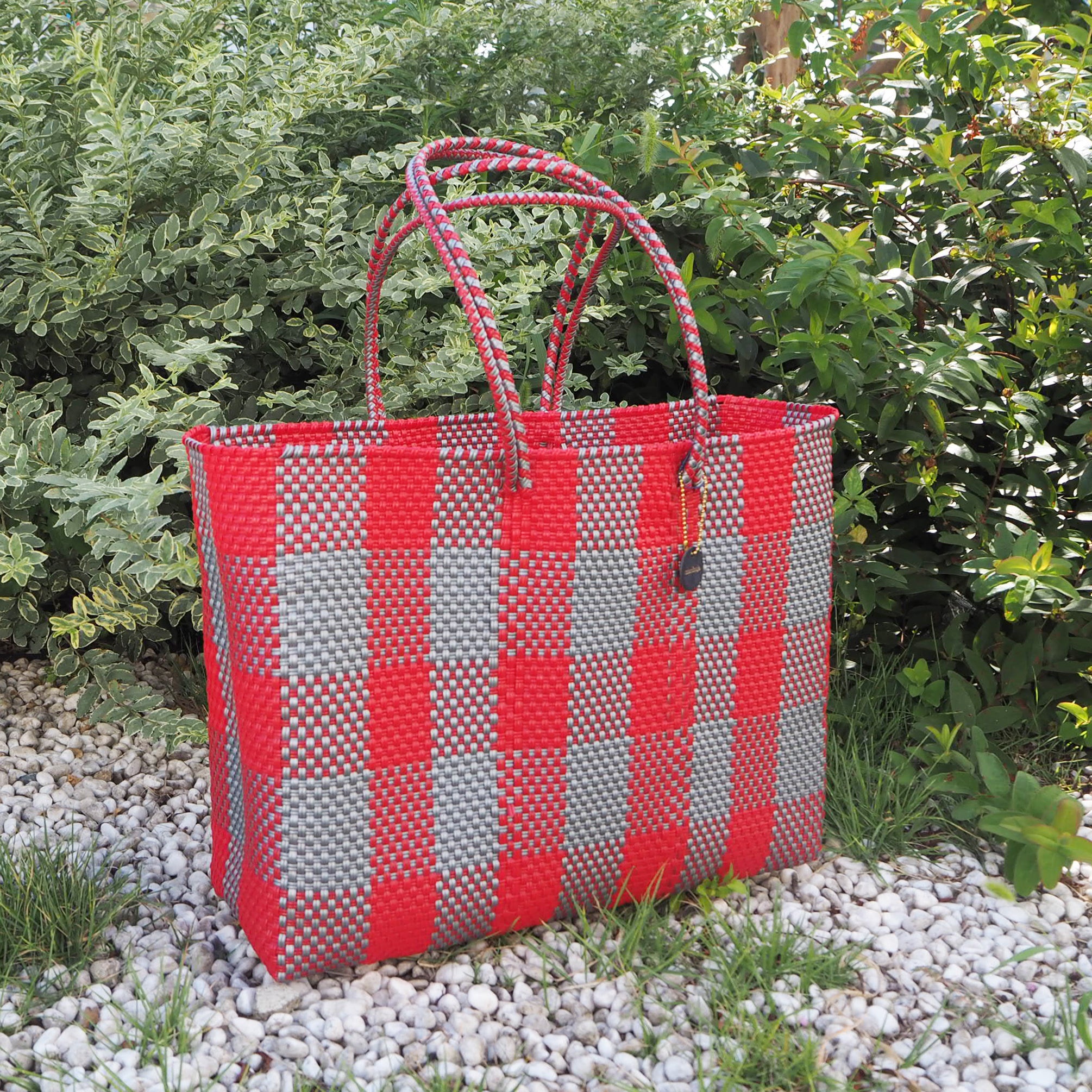 Mercado Bag Isabel  (Long handle)　Red × Silver Check