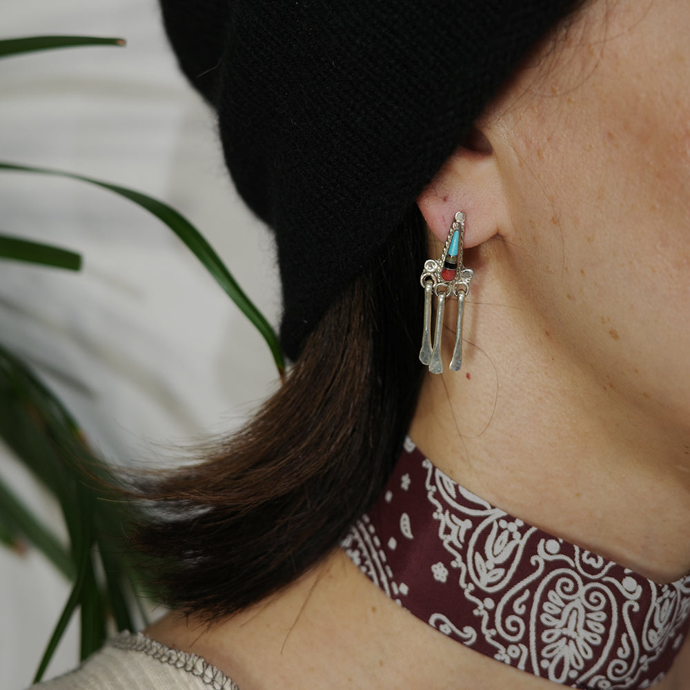 Pendientes Vintage Plata Triple Piedra