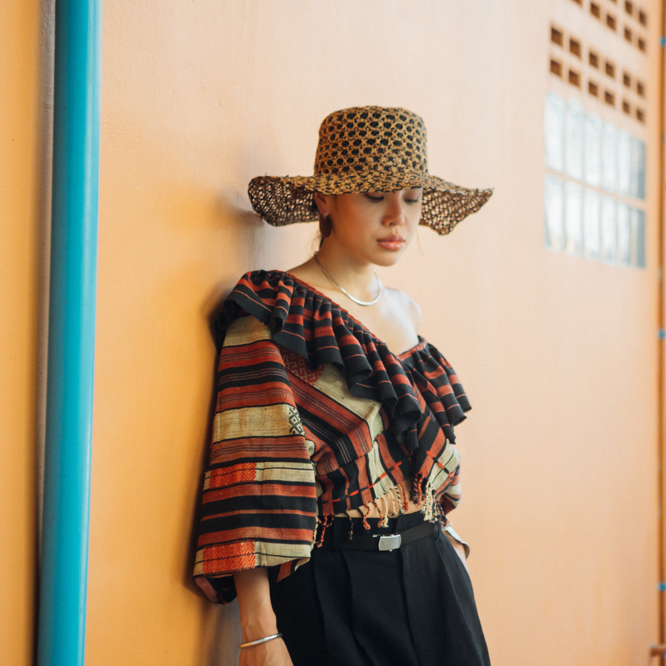Two-tone Braid Wide Hat