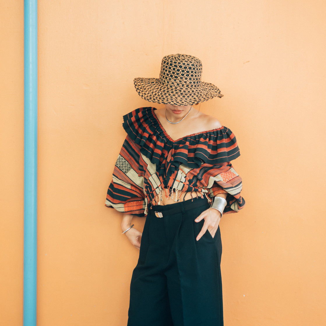 Two-tone Braid Wide Hat