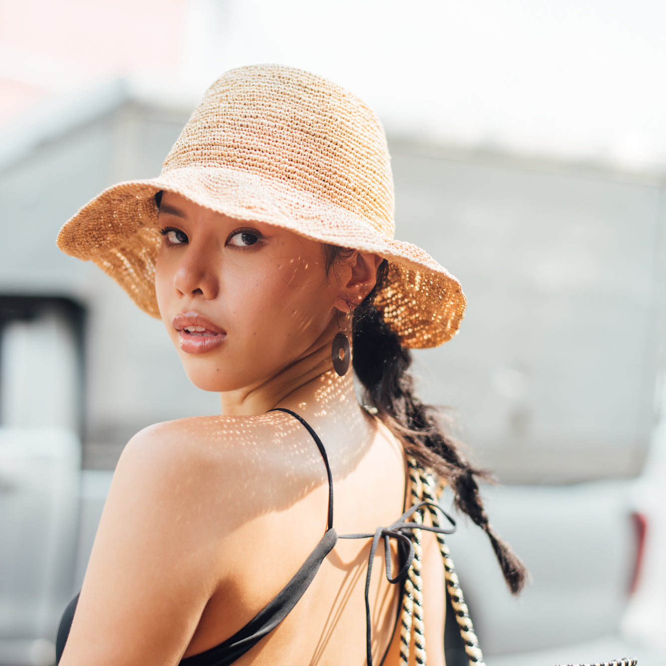 Weave Raffia Frill Tulip Hat