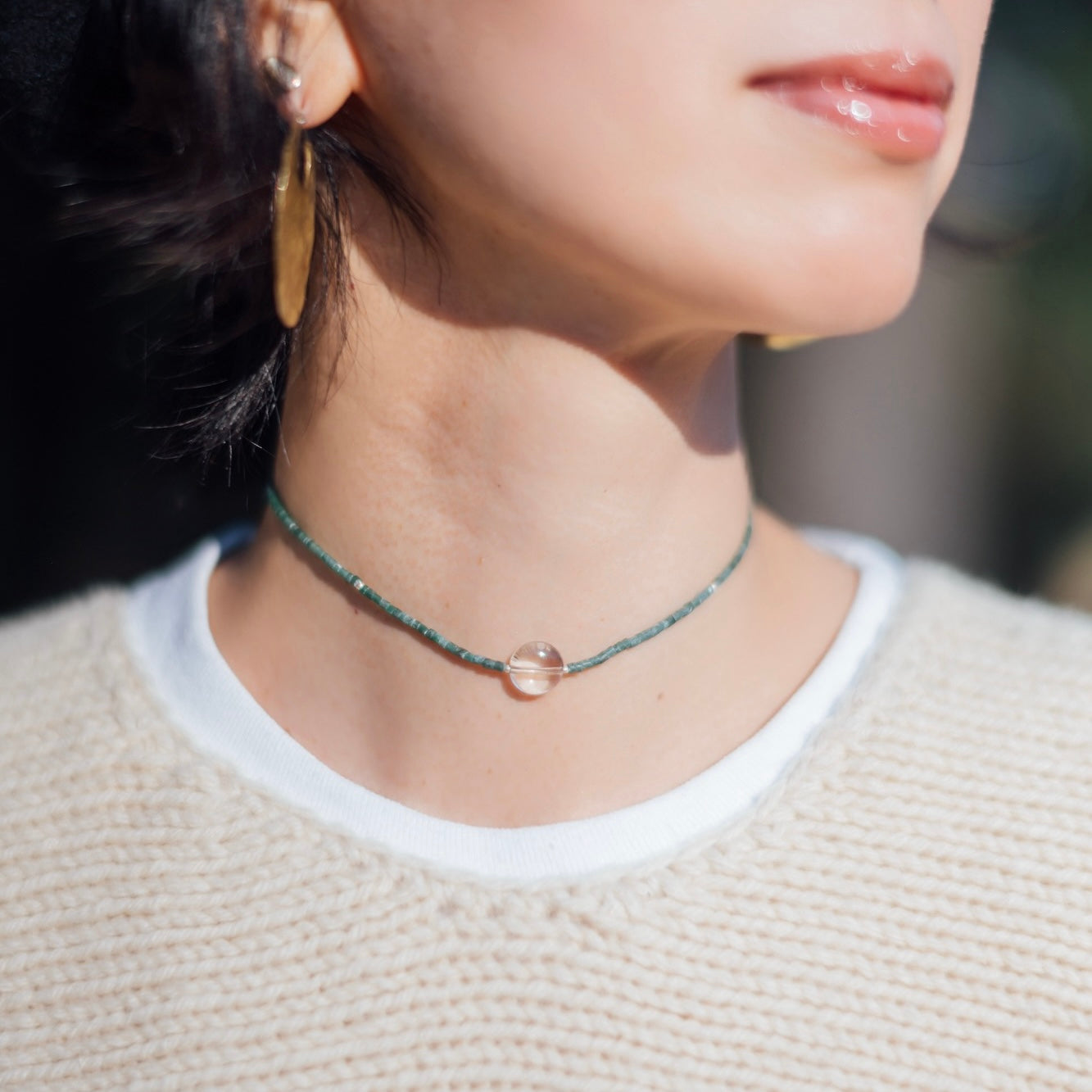Vintage Stone Beads  Clear Quartz Choker