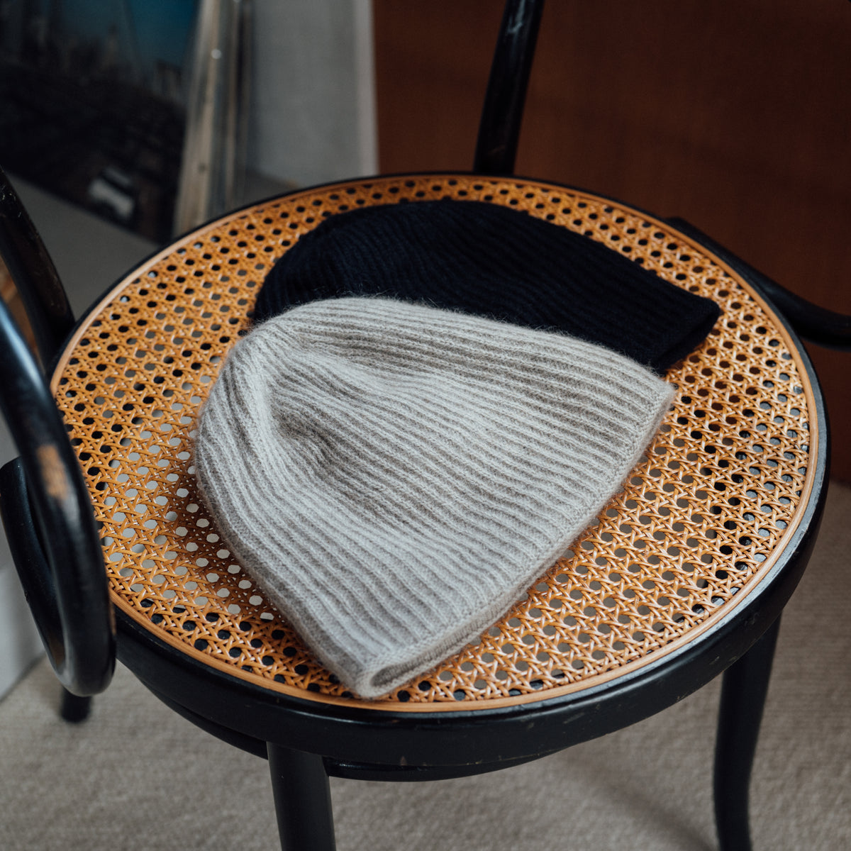 liten リテン Bicolor raccoon knit coatigan