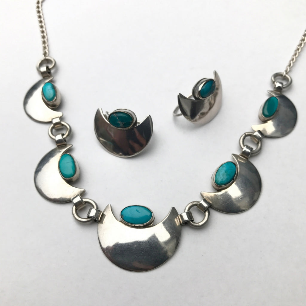 Turquoise Moon Necklace &amp; Earring Set