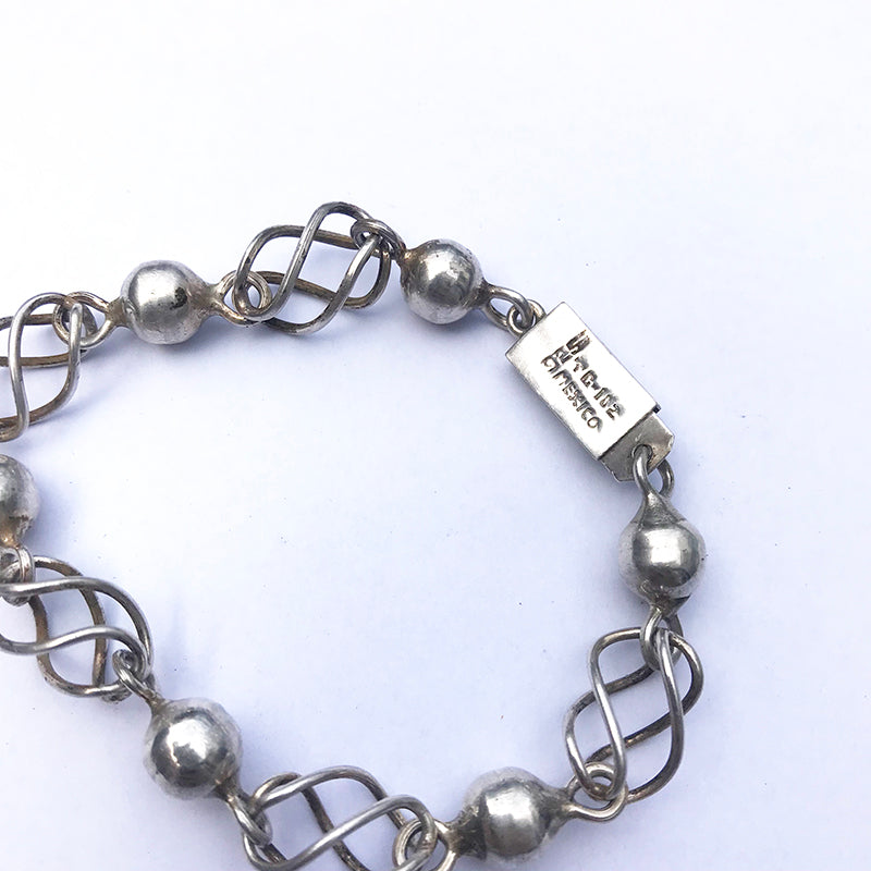 Mexican Silver Chain Link Ball Bracelet