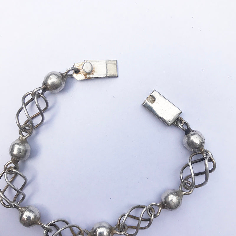 Mexican Silver Chain Link Ball Bracelet