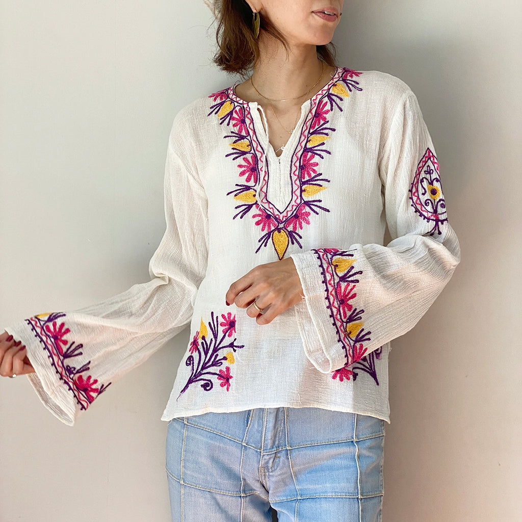 Vintage  70’s  India Cotton Embroidery Tunic.