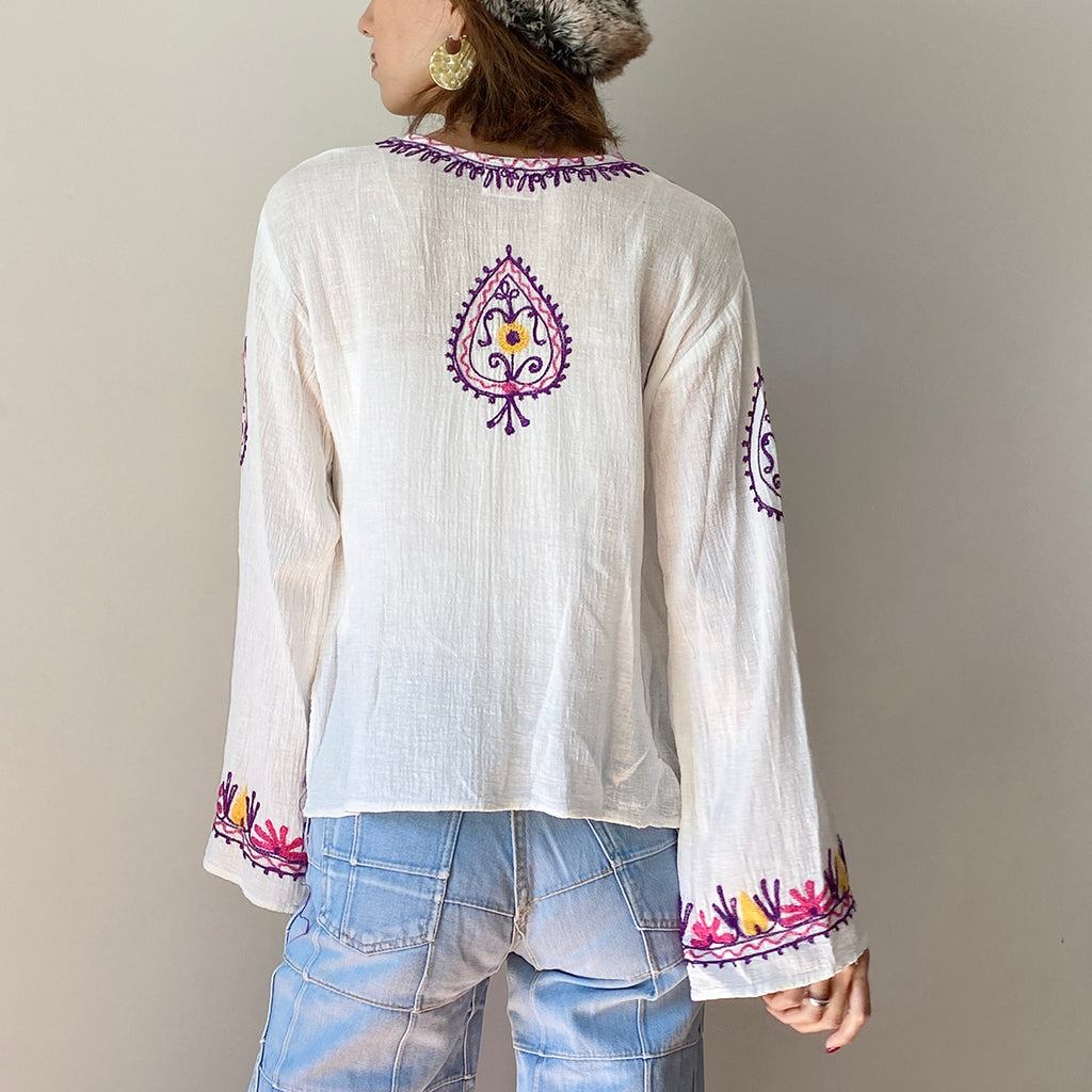 Vintage 70's India Cotton Embroidery Tunic.