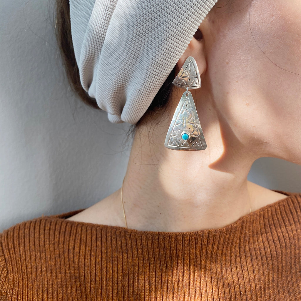 Vintage Mexico Triangle Turquoise Earrings