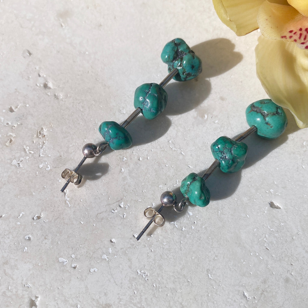 Vintage Natural Turquoise Stone Bead Earrings