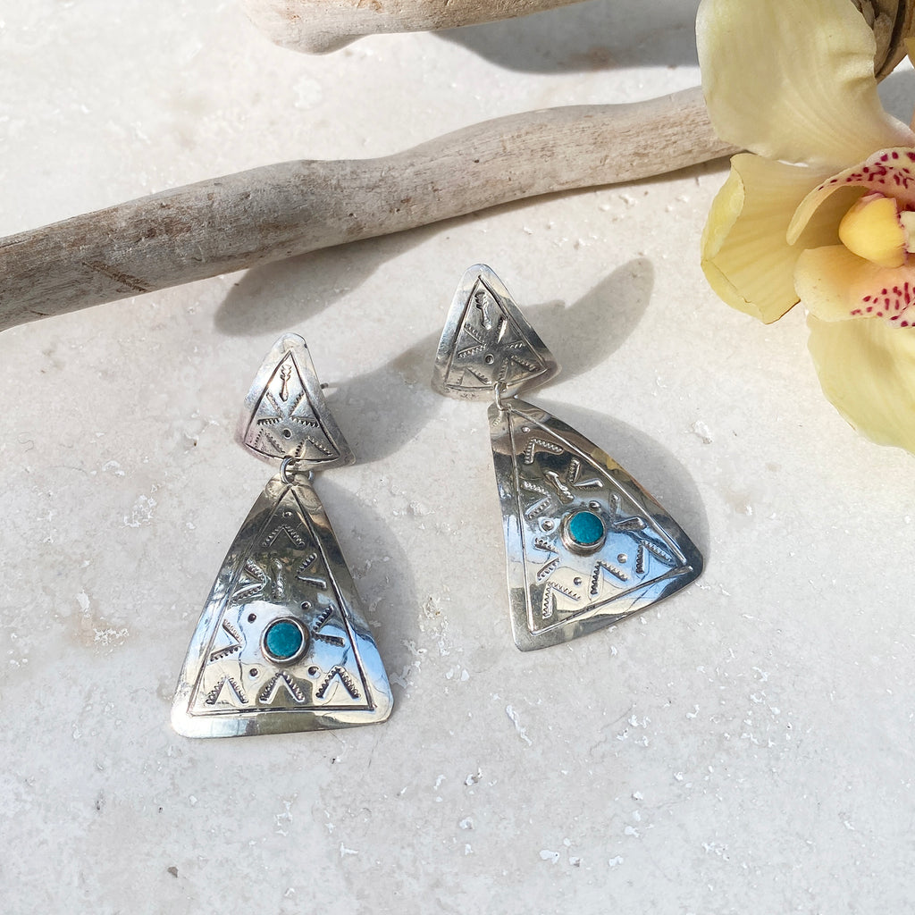 Vintage Mexico Triangle Turquoise Earrings