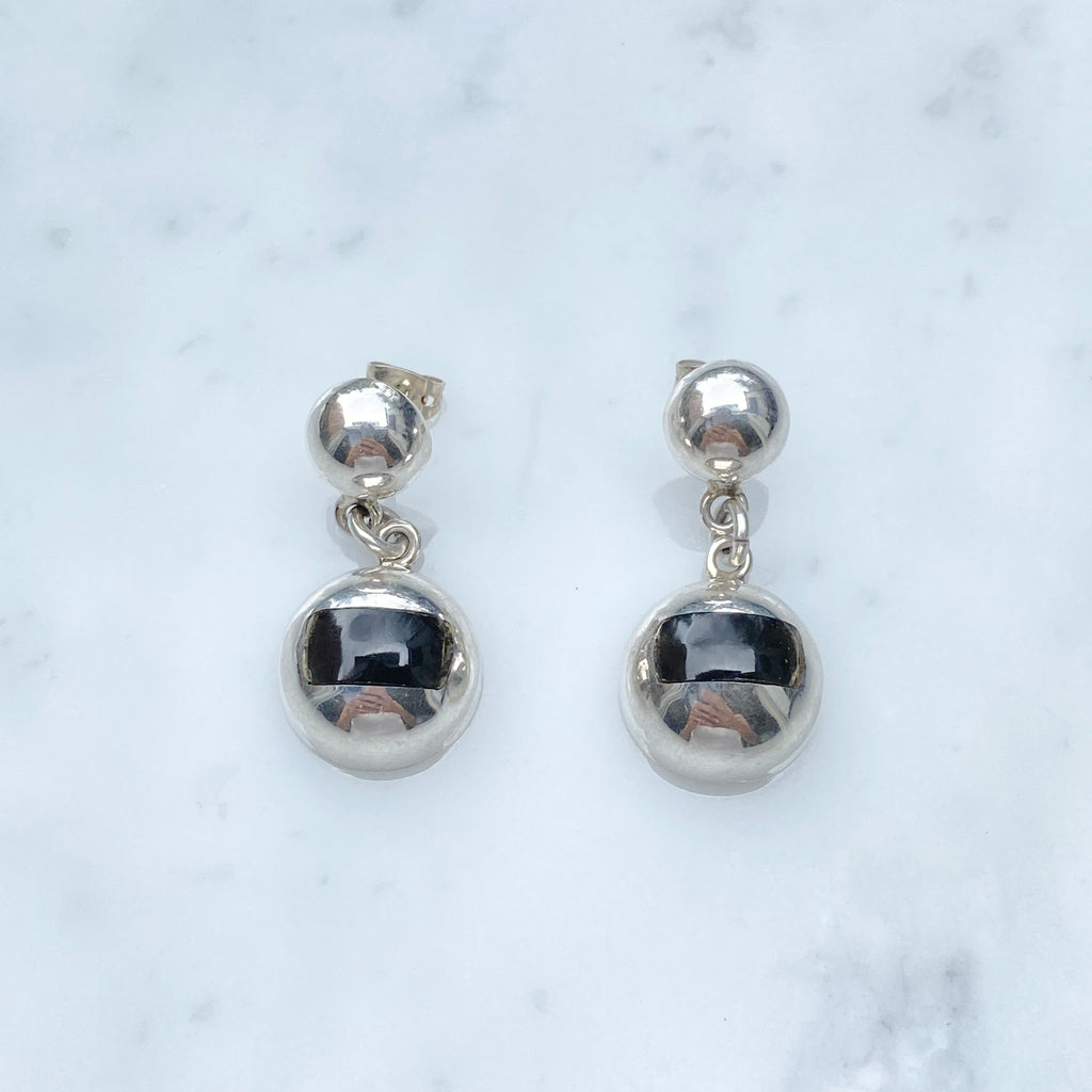 Vintage Black Hemisphere Silver Earring