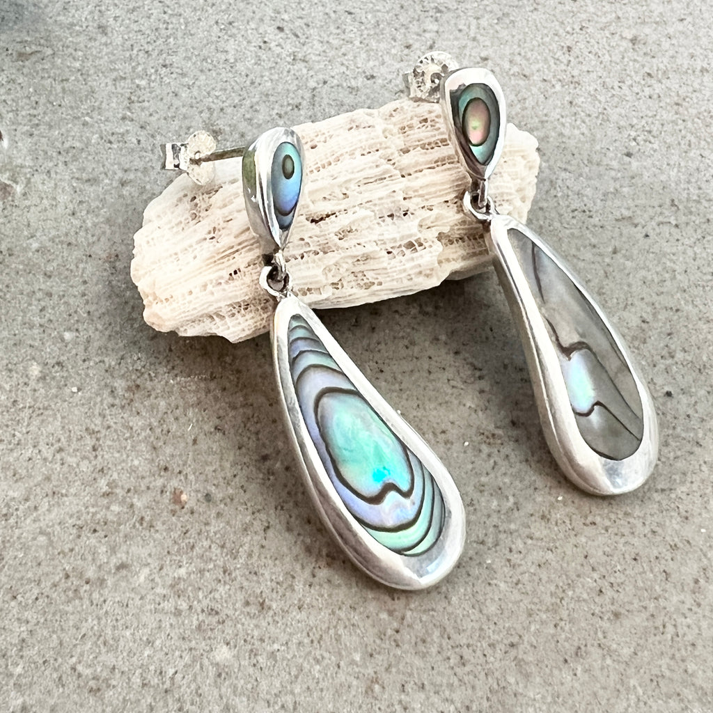 Vintage Silver Teardrop Abalone Earring