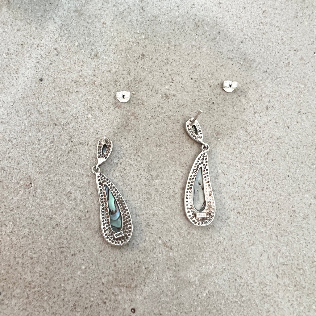 Vintage Silver Teardrop Abalone Earring