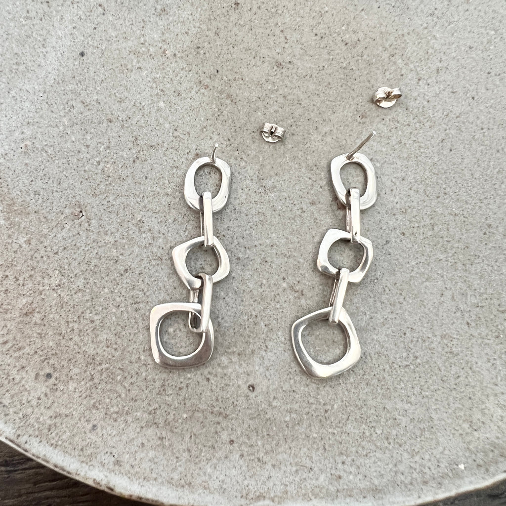 Vintage Silver Swing Square Earrings