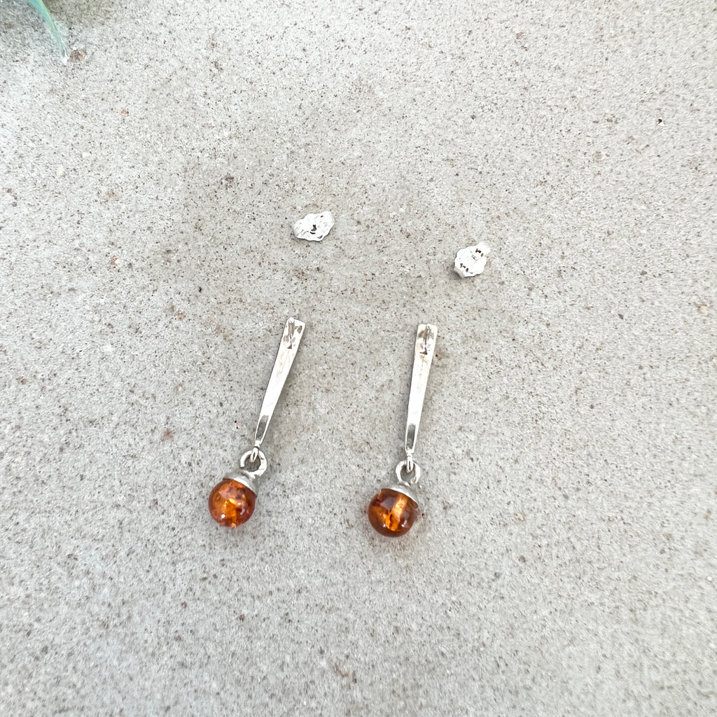 Vintage Silver Swing Amber Earrings