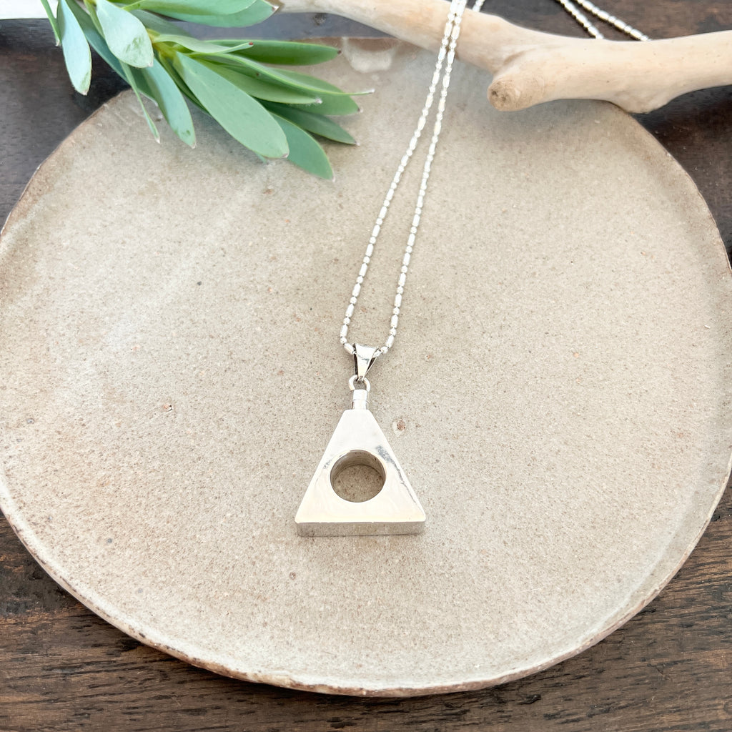 Vintage Silver Triangle Perfume Bottle Necklace
