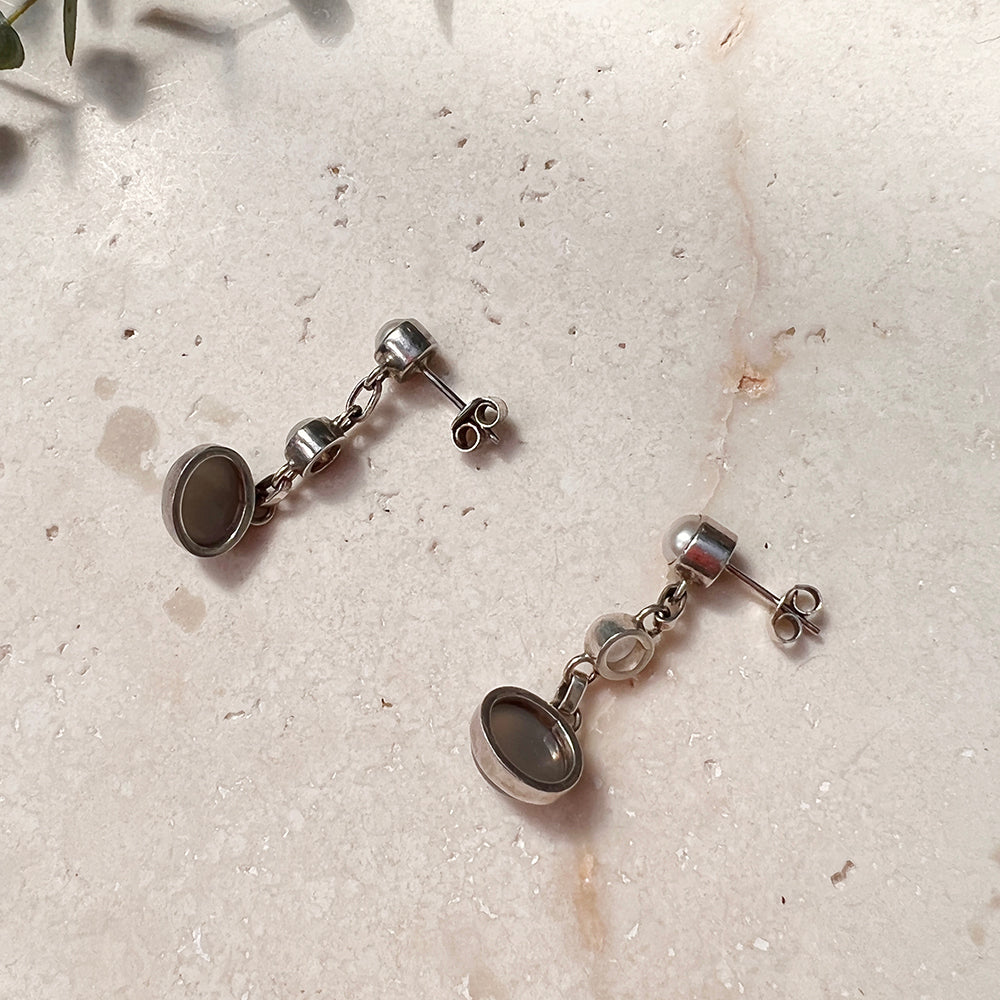 Vintage Silver Triple Stone Earrings